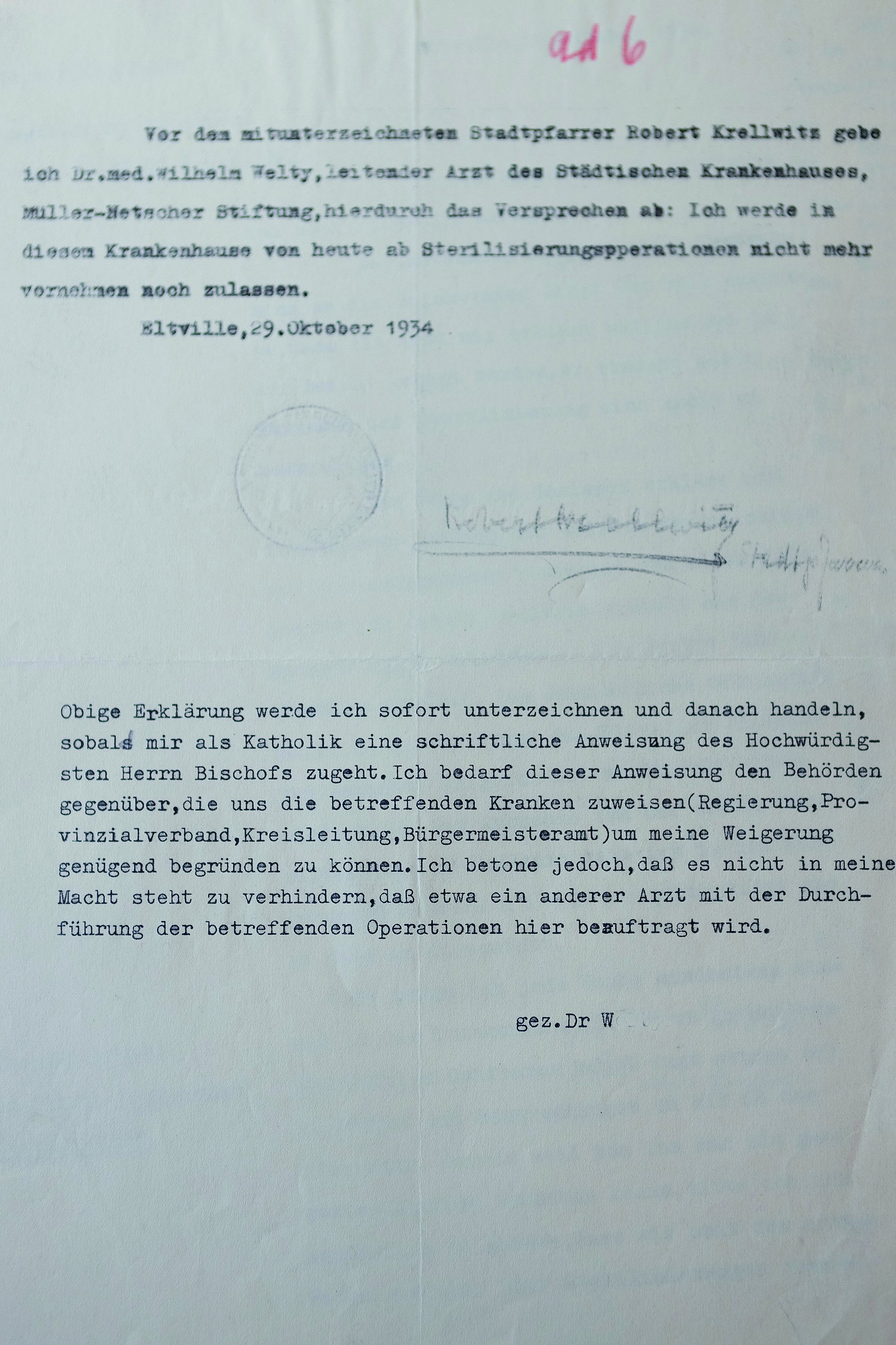Erklärung des Arztes Dr. W.