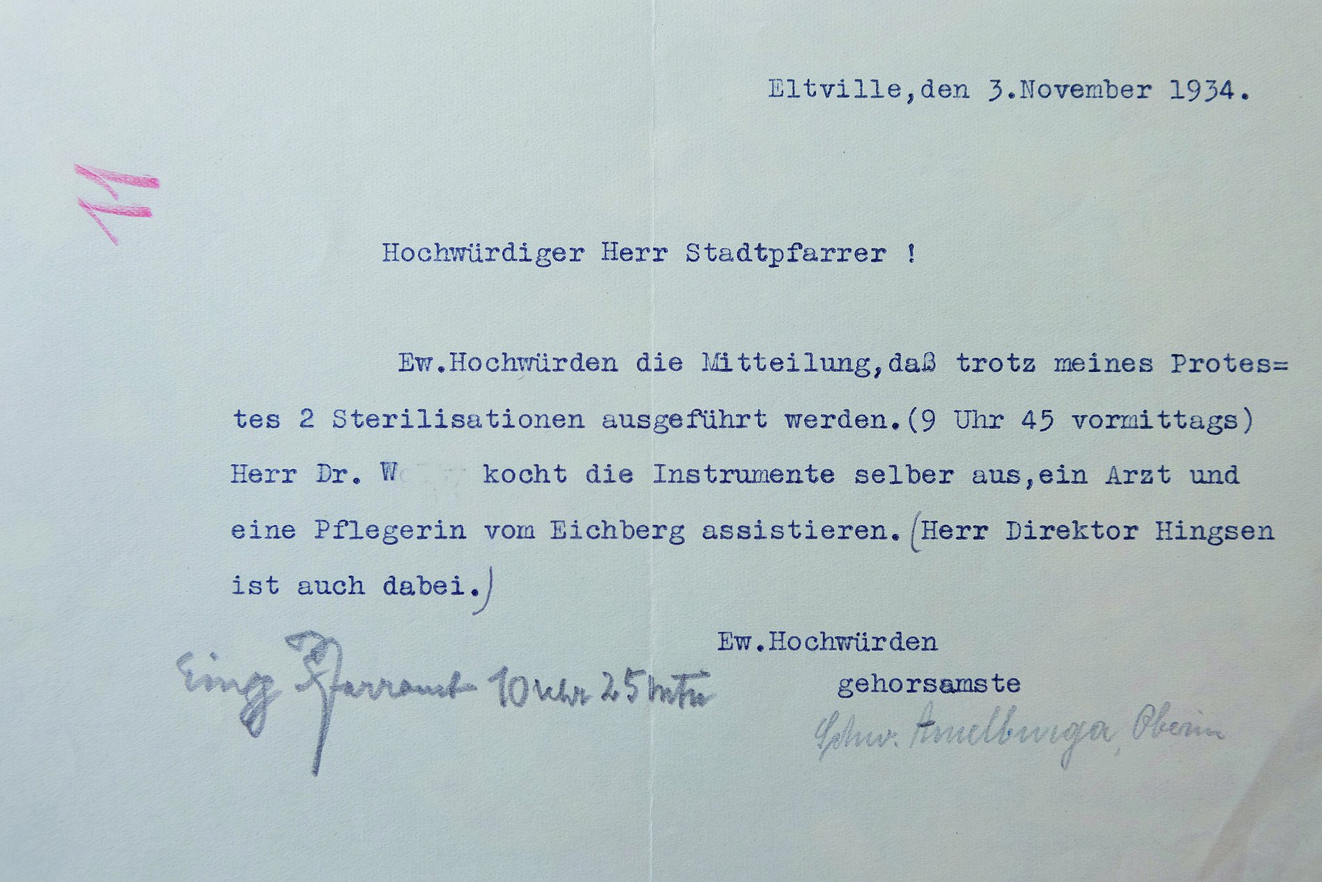 Oberin meldet durchgeführte Sterilisationen am 3. November