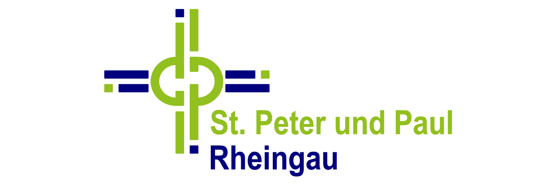 Das kreuzförmige grün-blaue Logo bildet sich aus 12 Teilen für die Kirchorte wobei zwei Teile davon stilisierte Schlüssel bzw. den Buchstaben "P" für Peter & Paul darstellen.