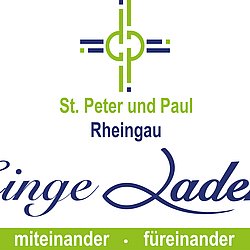 Logo aus dem Schriftzug "EingeLaden" und dem Logo der Pfarrei St. Peter und Paul, Rheingau