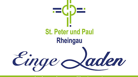 Logo aus dem Schriftzug "EingeLaden" und dem Logo der Pfarrei St. Peter und Paul, Rheingau