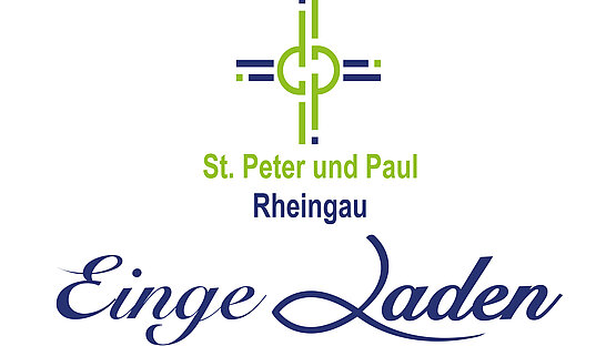 Logo aus dem Schriftzug "EingeLaden" und dem Logo der Pfarrei St. Peter und Paul, Rheingau